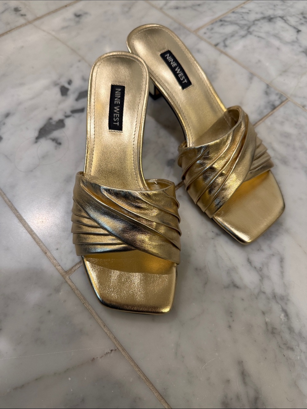 Nine West Gold Pleated Slide Mules